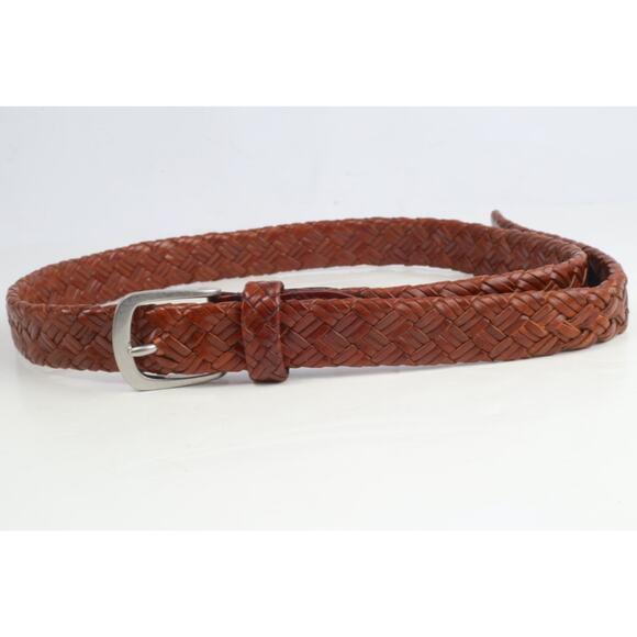 Brown Braided Leather Belt Woven Buckle Casual Men's Dress Belt Size 36 / 90 - Picture 9 of 11